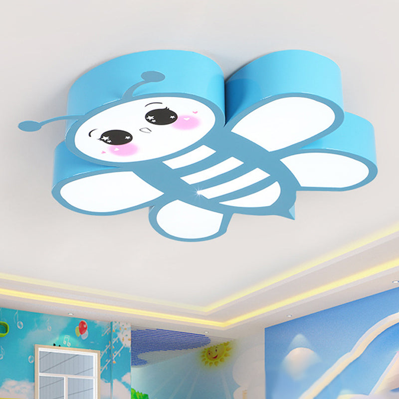 Cartoon Bee Ceiling Mounted Light Acrylic Children Room LED Flush Lamp Fixture in Blue