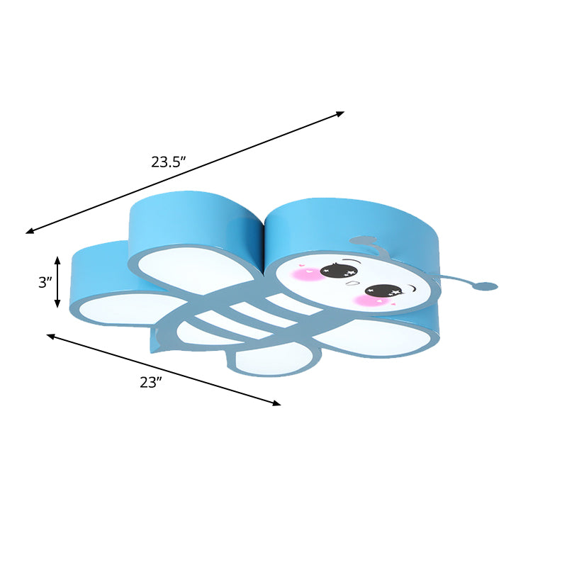 Cartoon Bee Ceiling Mounted Light Acrylic Children Room LED Flush Lamp Fixture in Blue