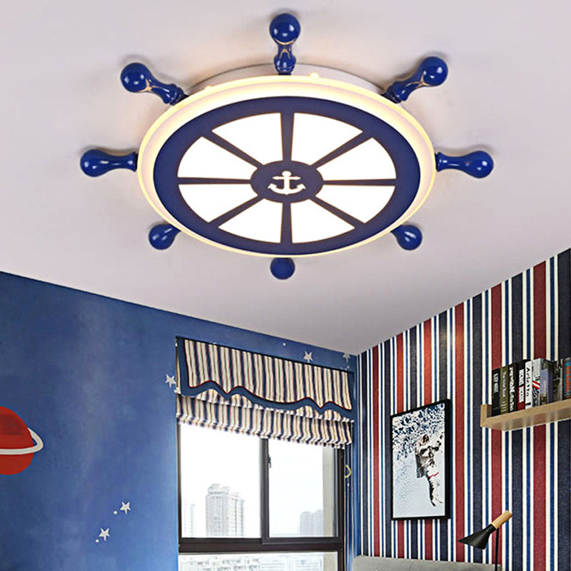 Rudder LED Flush Mount Light Nautical Style Acrylic Ceiling Lamp in Blue for Dining Room
