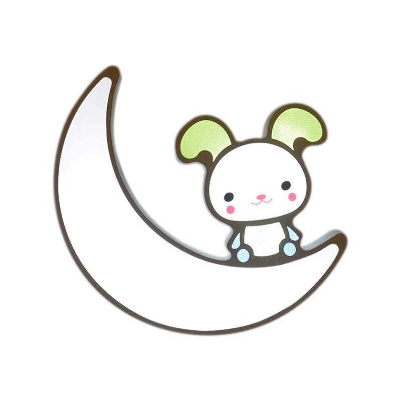 Acrylic Moon and Bunny Flush Mount Light Cartoon Lovely LED Ceiling Lamp for Gamer Room