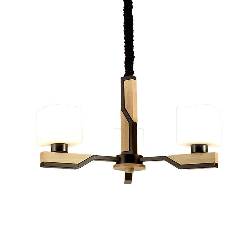 Lampada sospesa in stile cubo in stile nordico 3/5 teste lampadario a soffitto in legno per soggiorno