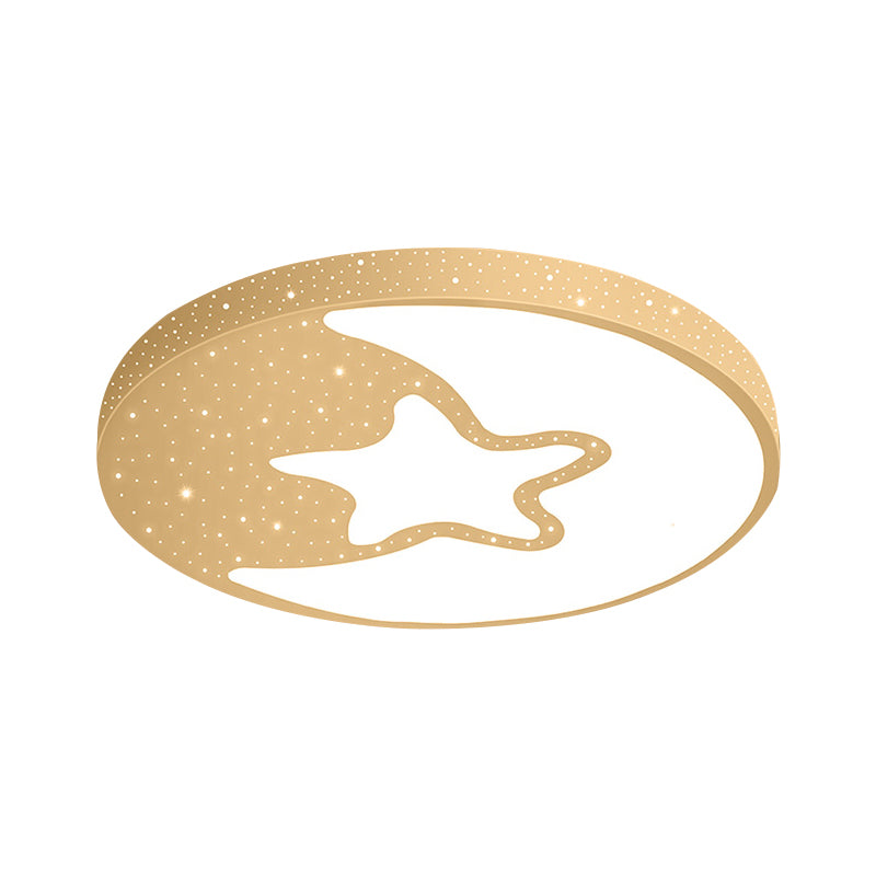 Starry Kid Bedroom Flush Ceiling Light with Crescent Metal Lovely LED Ceiling Fixture in White