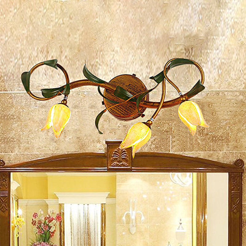 Vanity Flower Vanity Sconce vetro rustico 3/5 luci da bagno lampada da parete con braccio girato d'oro