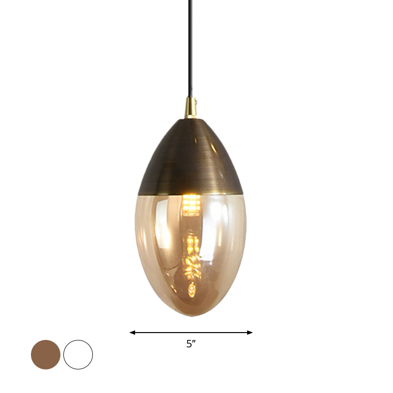 Colgante de suspensión elipsoides posmodernos Clear/Amber Glass Led Dinging Room Techo colgado Luz