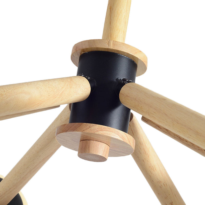 White Glass Grape Ceiling Chandelier 6 Lights Modern Suspended Light with Wood Branch