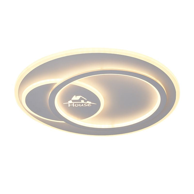 Acrylic Circular Ceiling Flush Mount Modern LED White Flushmount Lighting in Warm/White Light with House Pattern