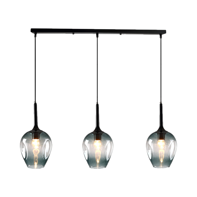 Tulp -Cluster -Anhängerlampe mit linearem Design moderner Bernstein/Rauch/Blau -Glas 3 Lichter Schwarz Decke Hung Hung