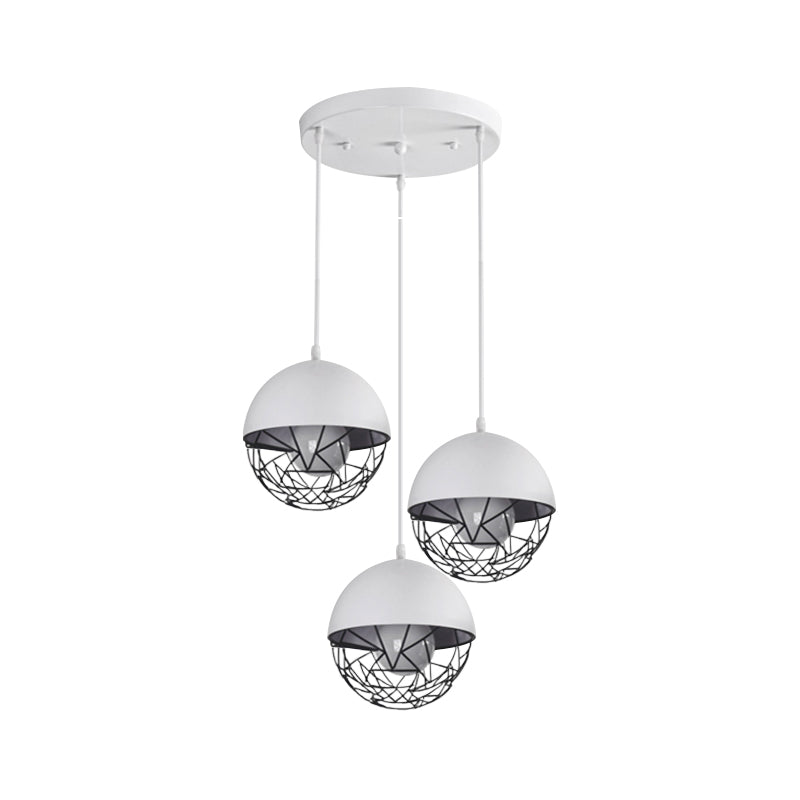 Milk Glass Sphere Cluster Pendant Modern 3 Lights White/Black Hanging Light with Round/Linear Canopy