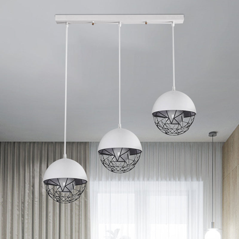 Milk Glass Sphere Cluster Pendant Modern 3 Lights White/Black Hanging Light with Round/Linear Canopy