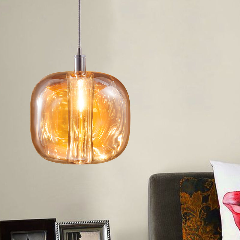 Designer Drum Suspension Pendant Mirrored Clear/Amber/Smoke Glass 1 Light  Hanging Lamp Fixture