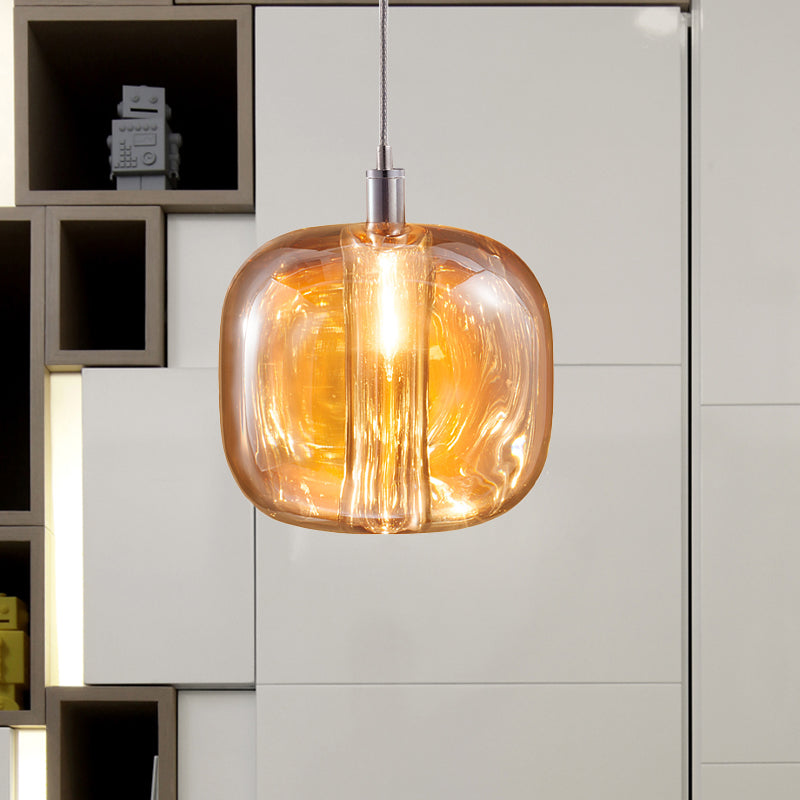 Designer Drum Suspension Pendant Mirrored Clear/Amber/Smoke Glass 1 Light  Hanging Lamp Fixture