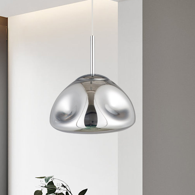 Gold/Silver/Rose Gold Melt Shape Pendant Lamp Modern 1 Light Dimpled Blown Glass Hanging Light Kit