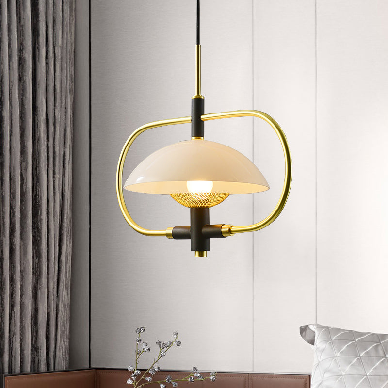 Comedor en forma de paraguas tono de vidrio claro colgante 1 cabeza colgante moderno con marco oblongo dorado