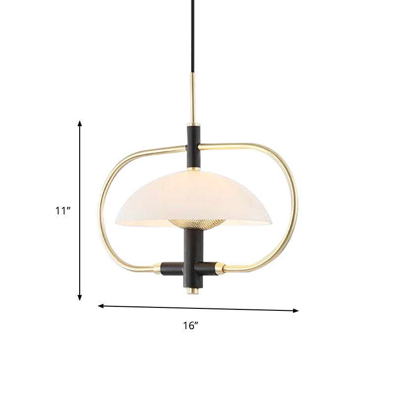 Comedor en forma de paraguas tono de vidrio claro colgante 1 cabeza colgante moderno con marco oblongo dorado