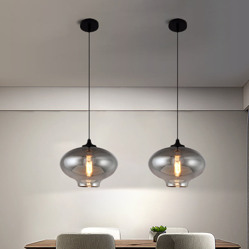 Mirror Glass Mini Pendant Light for Bar Cafe Glass 1 Head Modern Ceiling Hanging Light in Smoke Gray