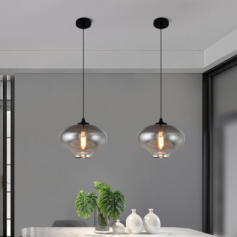 Mirror Glass Mini Pendant Light for Bar Cafe Glass 1 Head Modern Ceiling Hanging Light in Smoke Gray