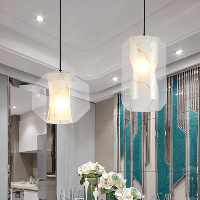 8"/10" Wide Cylinder/Drum Pendant Lighting Modern Clear Glass 1 Light Black Hanging Ceiling Lamp