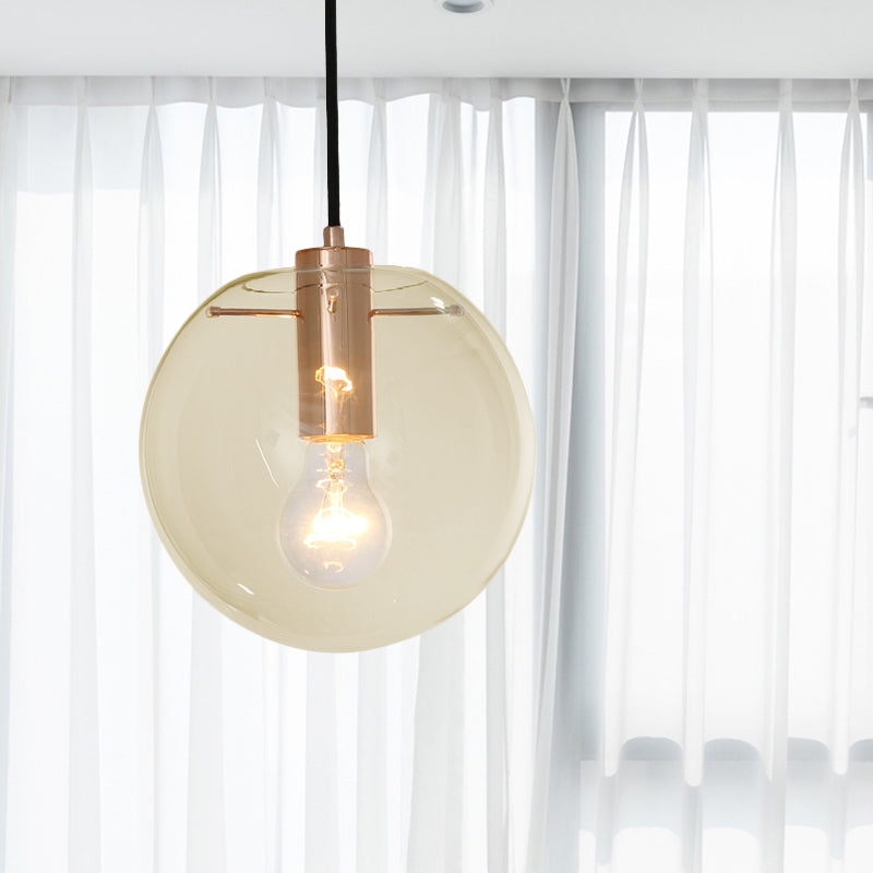 Clear/Amber Glass Round Pendant Light Contemporary 1 Light Hanging Ceiling Lamp in Rose Gold