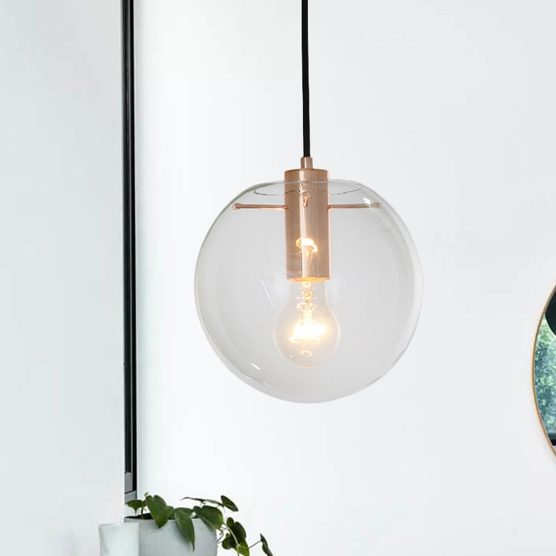 Clear/Amber Glass Round Pendant Light Contemporary 1 Light Hanging Ceiling Lamp in Rose Gold