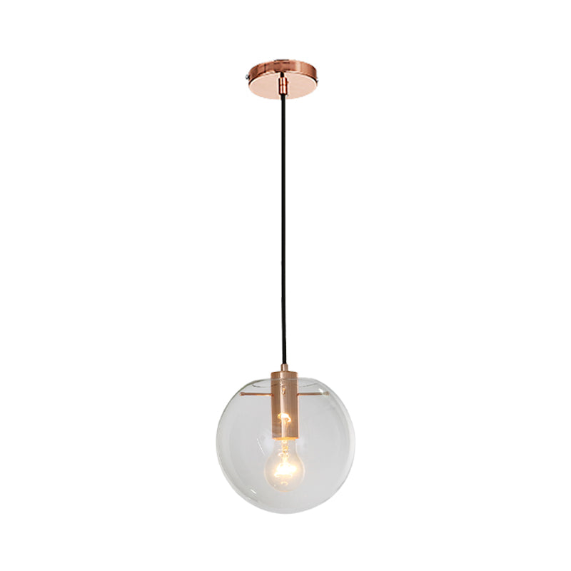 Clear/Amber Glass Round Pendant Light Contemporary 1 Light Hanging Ceiling Lamp in Rose Gold