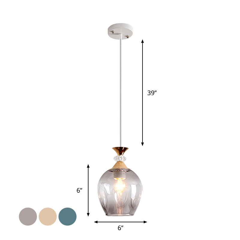 Cup-Shape Suspension Pendant Modernist Grey/Blue/Amber Dimpled Glass 1 Light Hanging Light Fixture