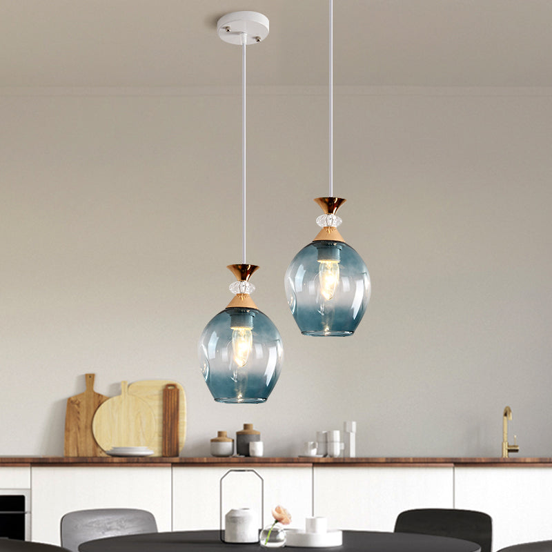 Cup-Shape Suspension Pendant Modernist Grey/Blue/Amber Dimpled Glass 1 Light Hanging Light Fixture