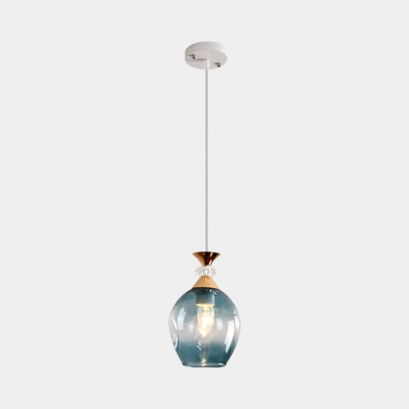 Cup-Shape Suspension Pendant Modernist Grey/Blue/Amber Dimpled Glass 1 Light Hanging Light Fixture