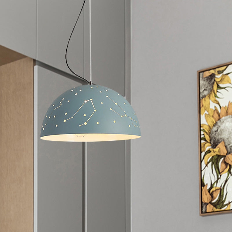 Luz de techo colgante de metal semisferero Minimalista 1 Lámpara colgante de azul claro/verde/amarillo