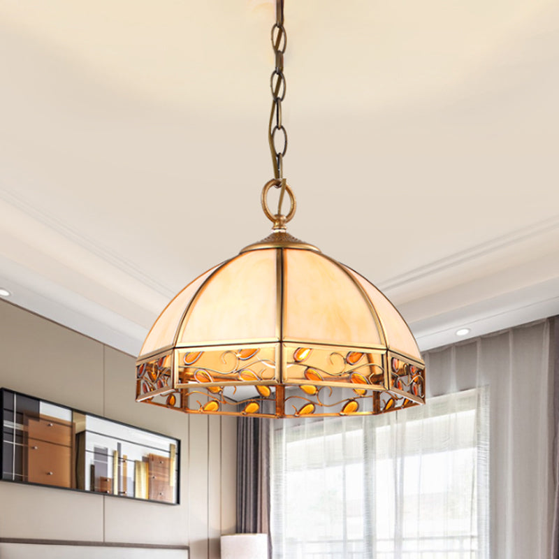 Dome Dining Room Ceiling Pendant Colonial Opal Frosted Glass 1 Head Beige Hanging Light Fixture