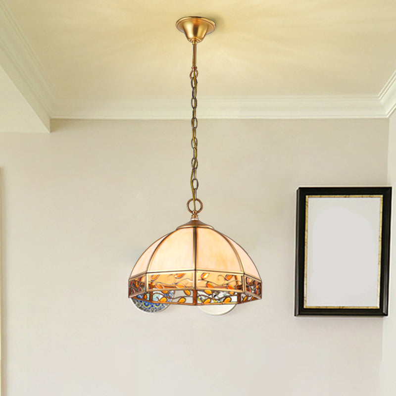 Cupola sala da pranzo con soffitto a sospensione in vetro glassato opale coloniale 1 testa beige lampada appesa