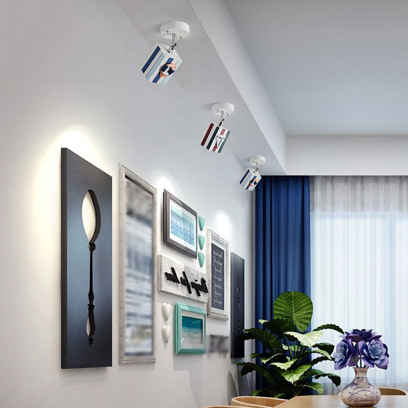 Rotatable Cuboid Flush Mount Kids Resin 1/2/4-Head White Semi Flush Ceiling Light with Nautical Element, 5w/10w