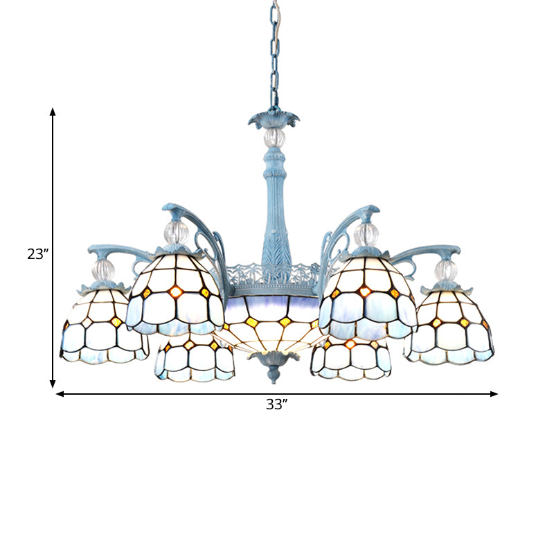 Verre de vitrail lustre Méditerranéen 4/6/8 Lumières Blue suspension de la lampe pour salle à manger