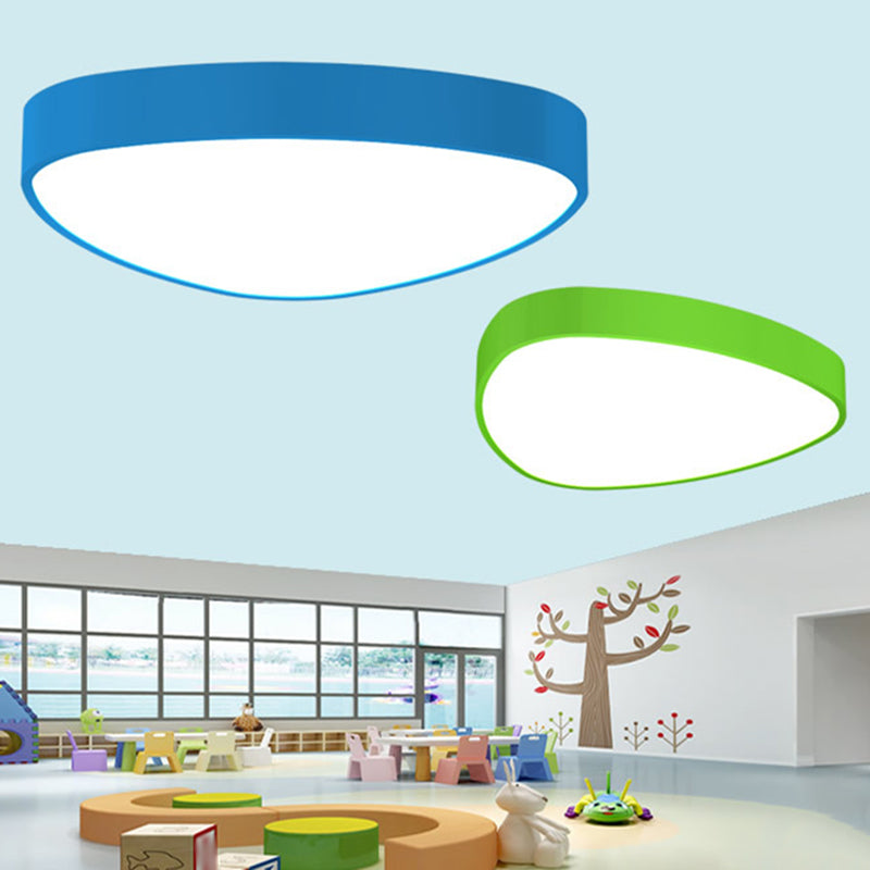 Acrylic Teardrop Shaped Ceiling Lamp Kids Red/Green/Yellow LED Flush Mount Recessed Lighting for Nursery