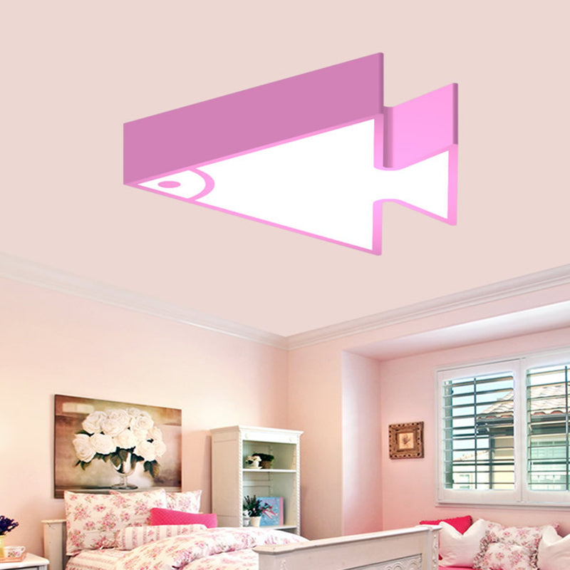 18"/22" Wide Kids LED Flush Mount Pink/Green/Blue Triangle-Fish Shaped Ceiling Light with Acrylic Shade