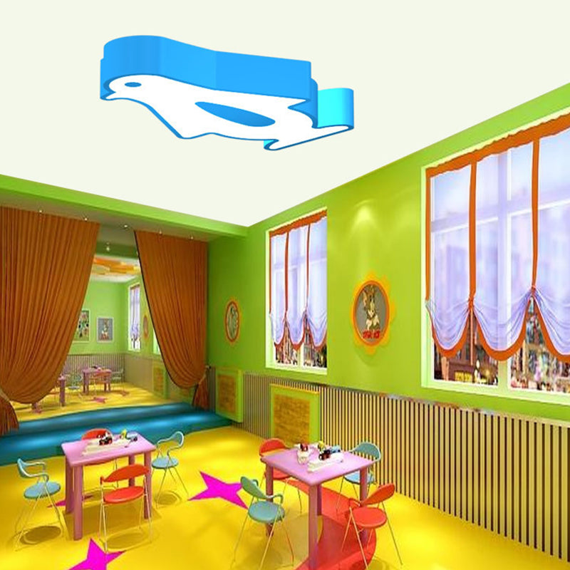 Pinguin LED-Unterputz-Beleuchtung Kinder Metall-Kindergarten in der Nähe von Deckenlampe in Rot/Rosa/Gelb