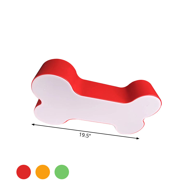 Plafonnier LED en forme d'os de chien en métal, luminaire de plafond, dessin animé rouge/jaune/vert, largeur 19,5"/23,5"