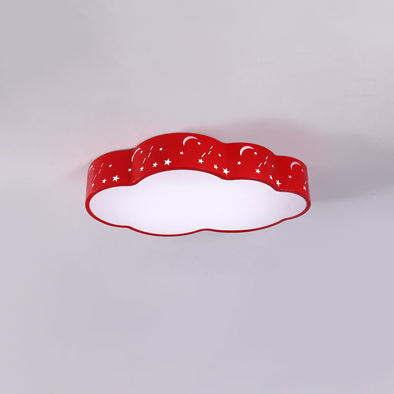 Hollowed-Out Cloud Ceiling Flush Light Macaron Acrylic Red/Yellow/Blue LED Flush Light Fixture, 20.5"/24.5" Width