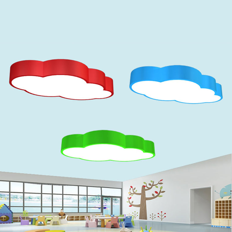 Wolkvormige kinderkamer plafondlamp acryl 18"/20,5" brede LED cartoon inbouw verlichtingsarmatuur in rood/geel/blauw