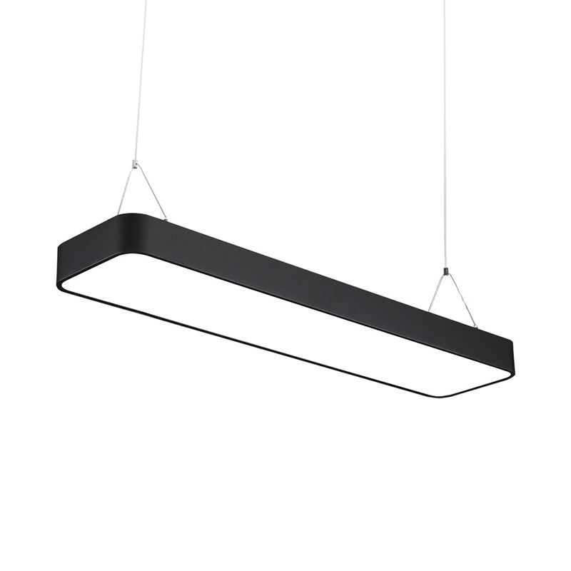 Office LED Hanging Pendant Modern Black Suspension Lighting with Rectangle Acrylic Shade, 23.5"/47"/71" L