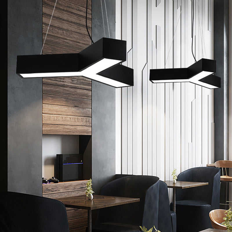 23.5 "/35.5"/47 "W LED Office Drop Pendant Noordse zwarte suspensielamp met Y -vormige acrylschaduw, warm/wit licht