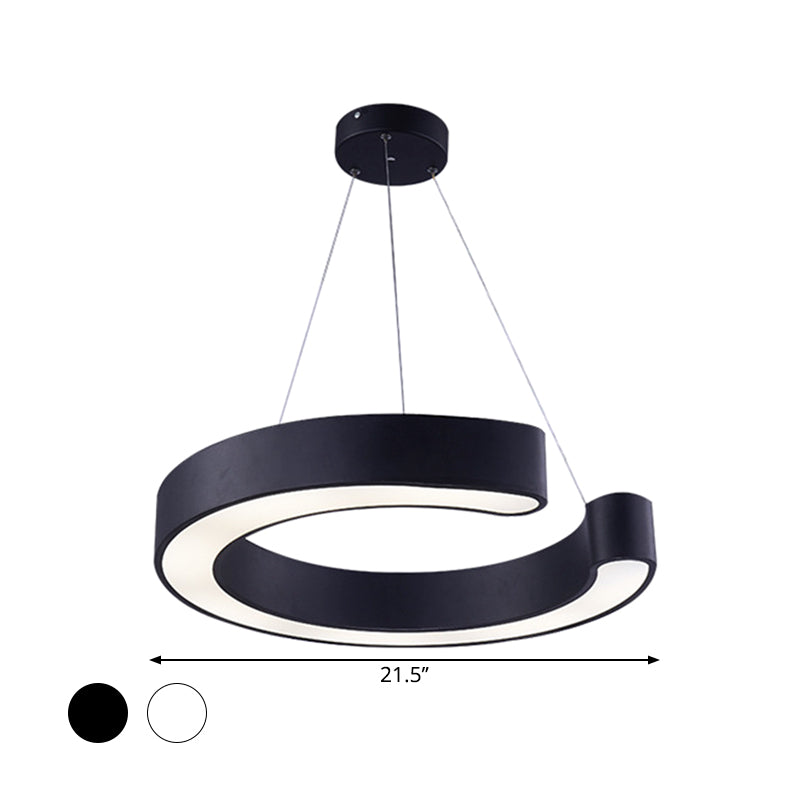C Shaped Acrylic LED Pendant Minimalist Black/White Hanging Lamp in Warm/White Light, 21.5"/31.5" Wide