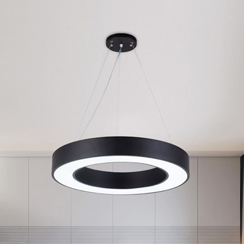 Black Hoop Hanging Pendant Light Simple 16"/23.5"/39" Wide LED Acrylic Ceiling Suspension Lamp