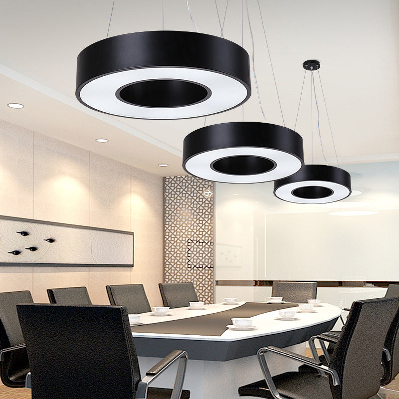 23.5" W Simplicity Circular Hanging Lamp Iron LED Office Suspended Lighting Fixture in Black