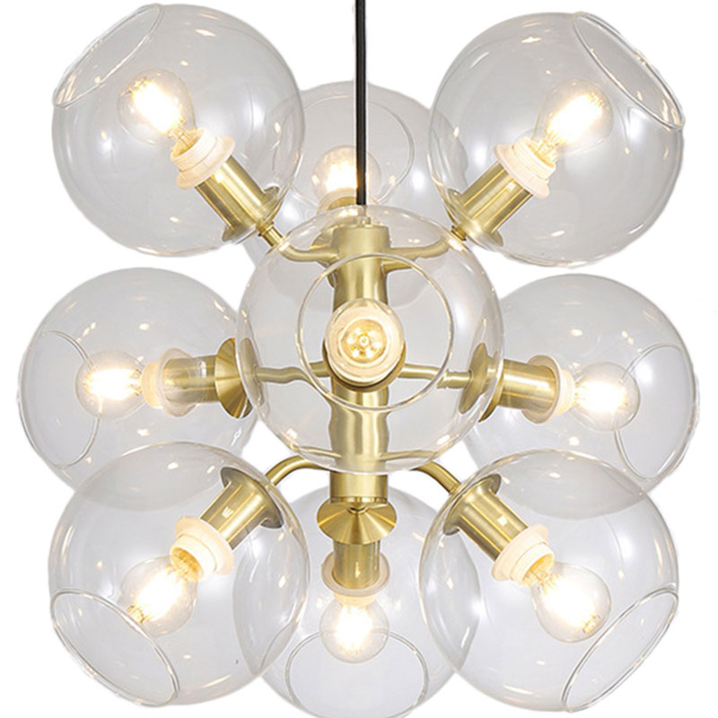 Glass Glass Grape Mini Chandelier 9 Post Post Modern Drop plafond Light in Gold Finish