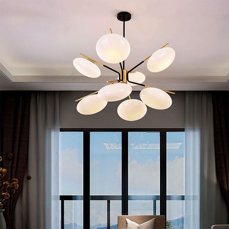 Opal Glass Ellisse Shade a sospensione Luce 6/8 Luci dopo il soffitto moderno lampada sospesa per soggiorno