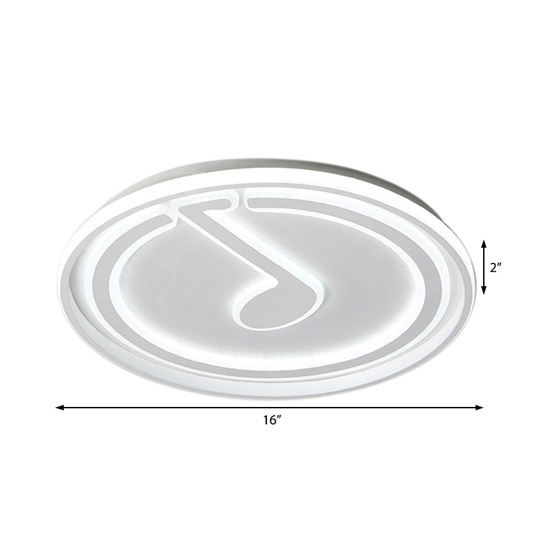 Hedendaagse Witte Flush Plafondlamp met Muzikale Note Acryl LED Plafondlamp voor Kid Slaapkamer