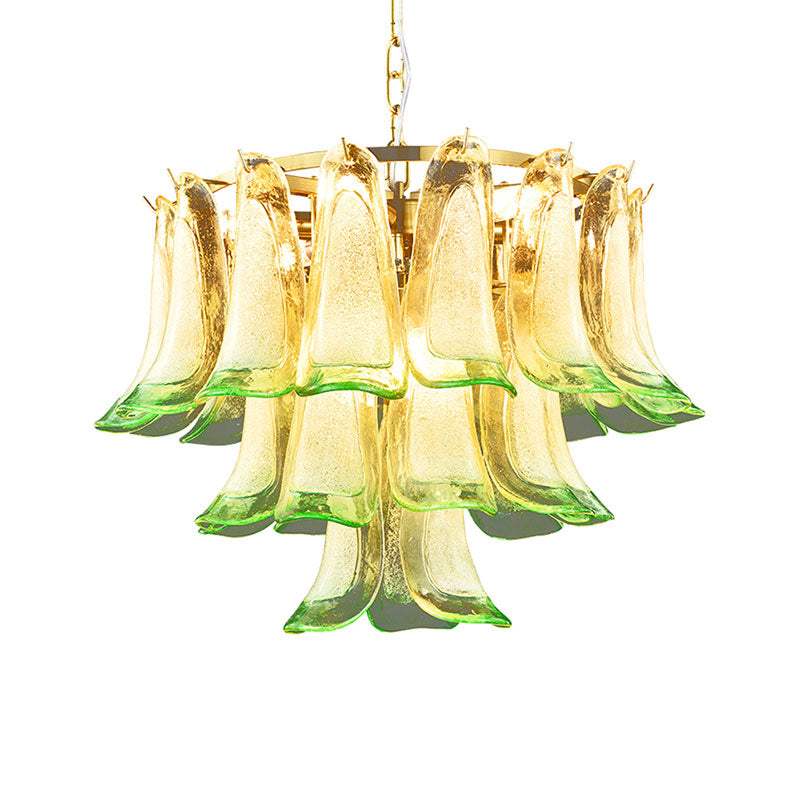 Lampadello di vetro colorato a 3 livelli Luce con soffitto a caduta contemporanea a 9 luci in verde per hotel