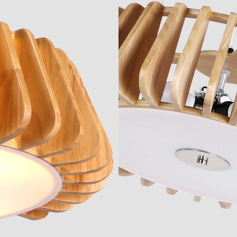 Lampadario a tamburo in legno sospeso a sospensione a soffitto a triplo luce contemporanea per il ristorante