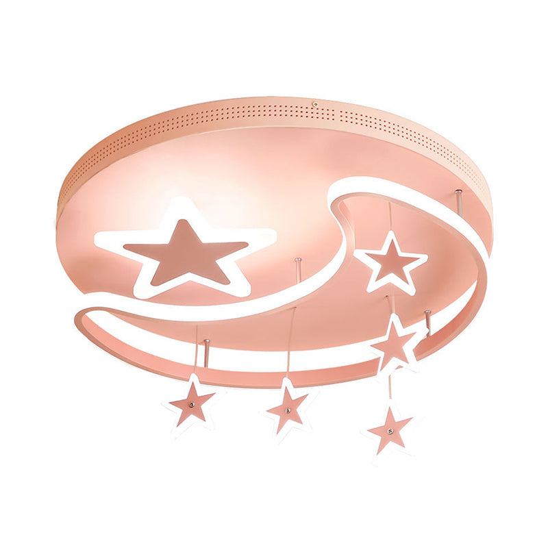 Cartoon-Rosa-Unterputzleuchte mit Stern und Mond, Metall-Acryl-LED-Deckenleuchte für Kinderzimmer