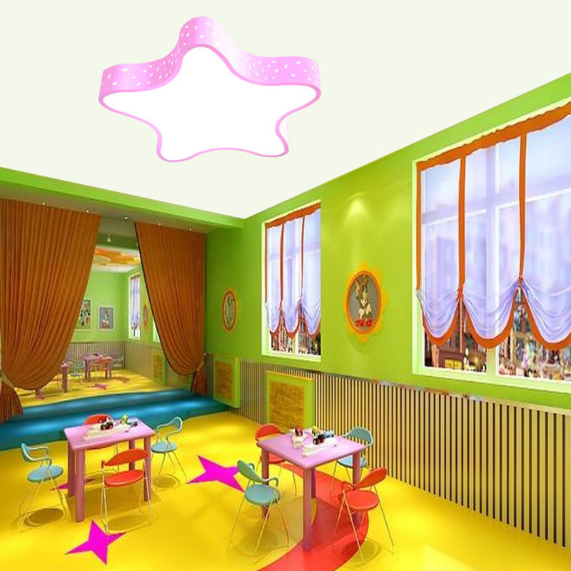 Star Shaped Playroom Ceiling Fixture Acrylic Kids LED Flush Mount Recessed Lighting in Red/Pink/Yellow